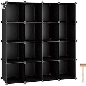 C&AHOME Organizzatore di contenitori a cubo, scaffali a 16 cubi per armadio, libreria modulare in plastica fai-da-te, libreria, cubi portaoggetti ideali per camera da letto, 48,4"L×12,4"L×48,4"A Nero