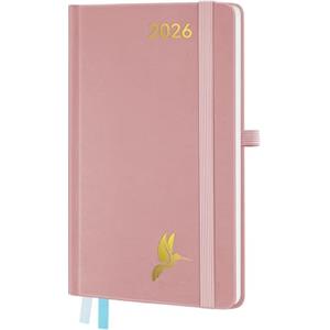 FEKSINO Agenda Settimanale 2026 Piccola 18 x 9,8 cm -1 Settimana 2 Pagine - Weekly Planner 12 Mesi da gennaio 2026 a dicembre 2026, Copertina Rigida in Pelle PU,Rosa