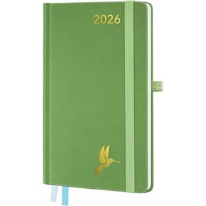 FEKSINO Agenda Settimanale 2026 Piccola 18 x 9,8 cm -1 Settimana 2 Pagine - Weekly Planner 12 Mesi da gennaio 2026 a dicembre 2026, Copertina Rigida in Pelle PU,Verde