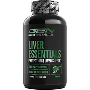 GEN GERMAN ELITE NUTRITION Liver Essentials - 180 capsule - Complesso epatico ad alto dosaggio con cardo mariano, colina, NAC, carciofo, tarassaco, schizandra, estratto di zenzero, indolo-3-carbinolo, desmodium, rutina - Vegan