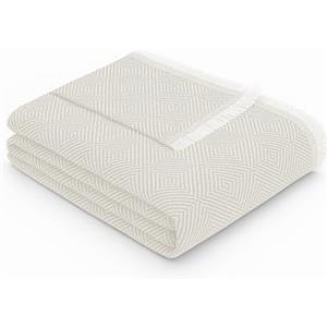 textil-home Textilhome Copridivano e Copriletto Multiuso - Telo Arredo Plaid Foulard Modello Dante, 130x180 cm, Copertura per Divano. Colore Crudo, Certificato OEKO-TEX