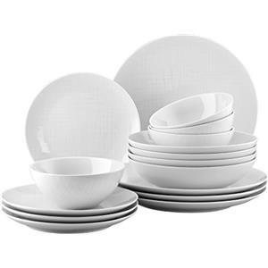 Rosenthal 11770-800001-28370 Mesh - Servizio da Colazione con 4 Piatti (profondità 21, Piatti Piatti 21 cm, 27 cm), 14 cm, Colore: Bianco
