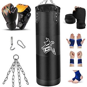 Prorobust Sacco da boxe pesante per uomo, donna e bambino, set con guantoni da boxe, catena, gancio da soffitto per MMA, kickboxing, muay thai, karate, taekwondo (1 m, nero)