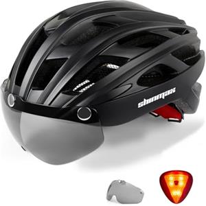 Shinmax Casco Bici con Luce di LED,Casco Bici Uomo Donna con Visiera Magnetica Staccabile Rimovibile Occhiali Casco MTB Ultraleggero Casco Bici Adulto Traspirante Caschi Bicicletta Ciclismo NR-096