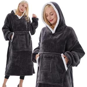 TOWINGO Felpa Coperta, 120CM Felpa Oversize con Tasca, Sherpa Coperta Indossabile Hoodie per Donna, Grigio Scuro