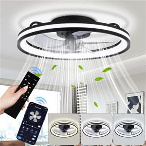 Izrielar Ventilatore da soffitto con luce, luce da soffitto Ø50cm con ventilatore, telecomando, 6 velocità, 3 colori dimmerabili, modalità estate-inverno, timer per soggiorno sala da pranzo