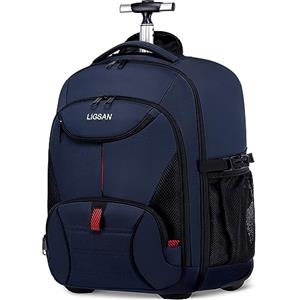 LIGSAN Zaino Trolley per Uomo e Donna - Porta PC Portatile 17 Pollici, Impermeabile, Grande, Antifurto - Bagaglio a Mano da Viaggio con Ruote - Borsa Scuola, Blu