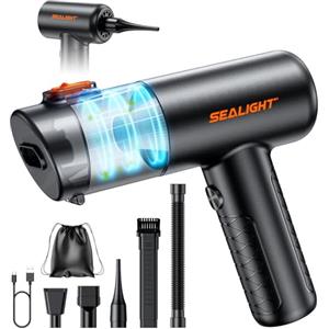 SEALIGHT Aspirabriciole Senza Fili, 28000PA 9 in 1 Aspirapolvere Auto Portatile con Motore Brushless, Mini Aspirapolvere Potente per Auto Casa Ufficio Peli di Domestici (Nero Chiaro)