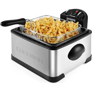 Chefman Friggitrice 4.5 Litri, Filtro Cestello, Formato XL Jumbo, Temperatura e Timer Regolabili, per Pollo Fritto, Gamberetti, Patatine Fritte, Contenitore dell'Olio Rimovibile, Acciaio Inossidabile