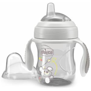 Chicco Transition Cup Bicchiere Antigoccia per Bambini 200ml, Tazza Biberon 4+ Mesi per Imparare a Bere, con Beccuccio Ergonomico in Silicone, Doppia Valvola Anticolica, senza BPA - Grigio