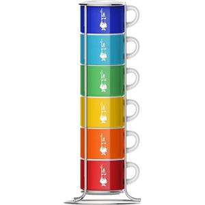 Bialetti Sei Tazzine Impilabili, Multicolore, Porcellana, Multicolore, ‎9 x 9 x 28.5 cm, 450 grammi