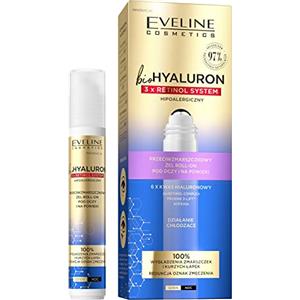Eveline Cosmetics Biohyaluron 3xRetinol Gel Occhi Roll-On - Idratante, Anti-età con Acido Ialuronico, Caffeina e Retinolo