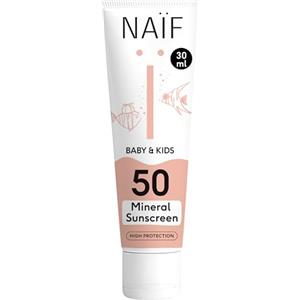 Naïf - Crema solare a base minerale - per neonati e bambini - SPF 50 - Profumo delicato - Crema senza octocrylene - Protezione UVA e UVB - Resistente all'acqua - Dermatologicamente testato - Senza