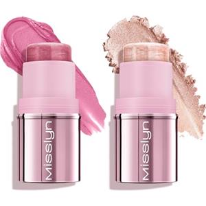 Misslyn Set 2 Multi Stick Contouring Viso per Labbra, Occhi e Guance, Fard in Crema Illuminante e Idratante