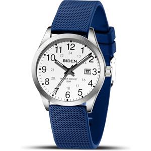 LN LENQIN Orologio da uomo, orologio da polso, impermeabile, design analogico, luminoso, quadrante calendario, moda da uomo, cinturino in silicone, A7-r015-1-argento bianco blu, Cinghia
