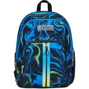 Seven Zaino Scuola Adavanced Detach, Nero Blu, Multi-Shade Boy, Doppio Scomparto Con Tasca Staccabile Uso Zainetto, Tasca Porta PC, Tasca Porta Borraccia, Zaino Medie e Superiori, Bambino Ragazzo