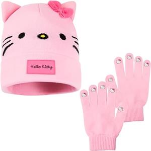 Hello Kitty Sanrio Accessori Invernali Ragazza, Berretto Invernale Sciarpa e Guanti Bambina 2 o 3 Pz Set, Taglia Unica (Rosa Hello Kitty 2 Pz)