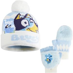 BlueY Berretto Invernale e Guanti Set Bambina 3-6 Anni, 2 o 3 Pz Calda Cappelli, Sciarpa e Guanti Bambina, Regalo Bambini (Blu/Bianco 2 Pz)