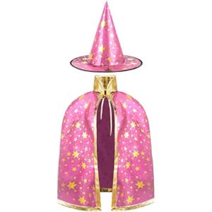 AYBUY Mantello da Strega con Cappello, Costume da Strega per Bambini Blu, Rosa e Viola, Adatto per Halloween, Cosplay e Carnevale