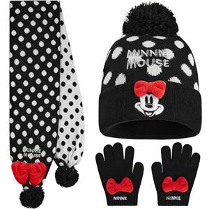 Disney Minnie Mouse Berretto, Sciarpa e Guanti Bambina, 3 Pz Maglia a Pois Accessori Invernali, Regalo Ragazza