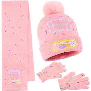Squishmallows Berretto Bambina Adolescenti Set Accessori Invernali 3Pz, Cappello Sciarpa e Guanti per Viaggi Scuola