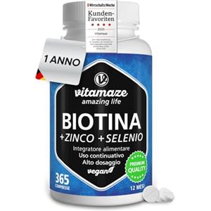 Vitamaze - amazing life Biotina Capelli, Pelle e Unghie Sani, 365 Compresse (1 Anno), Selenio, Zinco, Vitamina B7, Integratori per Capelli, Qualità Tedesca, Vitamaze®