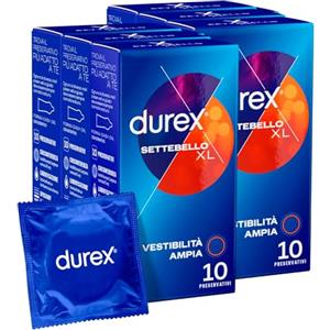 Durex 60 Preservativi DUREX Settebello XL Taglia Extra Large con Forma Easy On Realizzati in Lattice di Gomma Naturale - 6 Scatole da 10 Profilattici