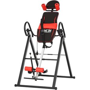 HOMCOM Panca a Inversione con Angolazione e Altezza Regolabile e Poggiatesta, Panca Inversa in Acciaio e Plastica, 79x114x153 cm, Rosso e Nero