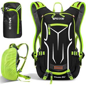 Spgood Zaino Bicicletta 20/25L Con Copertura Antipioggia Casco Copertura Moto Zaino Sport Zaino Per Uomo {Verde-Nero Grande}