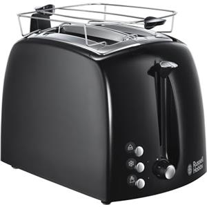 Russell Hobbs Tostapane, 2 Fette, 850 W, Griglia Integrata Scaldapanini, Toast, Scaldabrioche, Funzione Scongelamento, Raccoglibriociole, Temperatura Regolabile, Textureplus+, 22601-56, Nero