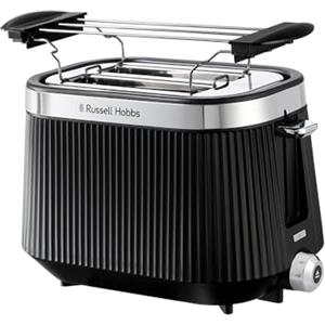 Russell Hobbs Tostapane 2 Fette Brontë Nero con 6 Livelli di Doratura, Opaco, Dettagli in Acciaio Inox, Fessure Larghe, Funzione High Lift, Opzioni Scongelamento, Riscaldamento e Annulla, 26760-56