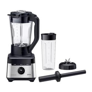 Braun PowerBlend 7 JB7551BK, brocca in vetro da 1,7 l, 9 programmi di miscelazione, 10 velocità + funzione pulsazione, lama PrecisionCrush, programma di pulizia, schiacciapasta, bottiglia da 600 ml,