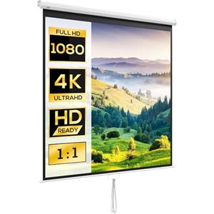 HOMCOM Schermo Proiettore 99 Pollici 1:1, Telo per Proiettore con Fissaggio a Muro e Soffitto per Casa e Ufficio, Bianco