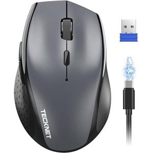 TECKNET PRO Mouse Wireless, Mouse Wireless Silenzioso Ericaricabile, 6400 DPI Topo Ottico Ergonomico Regolabile per laptop, Mac, PC, Windows