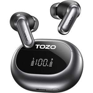TOZO NC20 Cuffie Bluetooth 5.4, 80H 6Mic ENC Chiamate Cristalline Audio Hi-Res LDAC Traduzione Vocale IA in Tempo Reale Note Riunione IPX8 Rilevamento Automatico Dual Connection Ricarica Wireless Nero