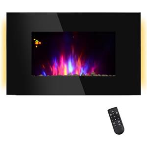 HOMCOM Camino Elettrico da Parete 1000/2000W Effetto Fiamma 7 Colori e Luci LED Laterali, Caminetto Elettrico con Temperatura Regolabile, Telecomando, Termostato, Timer, Protezione da Surriscaldamento