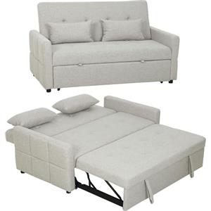 HOMCOM Divano Letto 2 Posti 3 in 1 con Materasso, Braccioli, Divano 2 Posti Clic Clac Estraibile Reclinabile 3 Livelli, 2 Cuscini, Letto Matrimoniale Pieghevole in Tessuto Effetto Lino, Marrone Chiaro