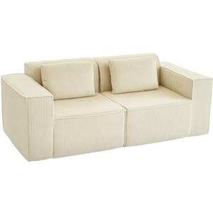 HOMCOM Divano 3 Posti Extra Profondo 65 cm, Divanetto Modulare Senza Struttura con Imbottitura Spessa, Braccioli Larghi e 2 Cuscini, Sofà Moderno in Velluto a Coste per Salotto e Soggiorno, Beige