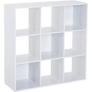 HOMCOM Libreria Bianca per Casa e Ufficio, Scaffale dal Design Moderno con 9 Scomparti in Legno, 91x29.5x91cm