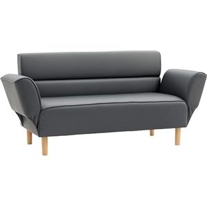 HOMCOM Divano 2 Posti Convertibile in Divano Letto Singolo con Braccioli Regolabili, Rivestimento Effetto Pelle Grigio, 164x71x75cm