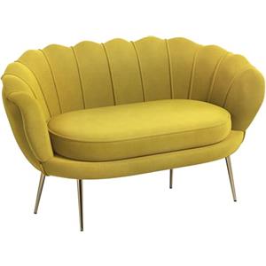 HOMCOM Divanetto 2 Posti in Tessuto Effetto Velluto, Piccolo Divanetto Vintage con Braccioli, Moderno, Seduta Imbottita per Camera da Letto e Soggiorno, 130x77x77cm, Giallo