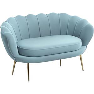 HOMCOM Divanetto 2 Posti in Tessuto Effetto Velluto, Piccolo Divanetto Vintage con Braccioli, Moderno, Seduta Imbottita per Camera da Letto e Soggiorno, 130x77x77cm, Azzurro