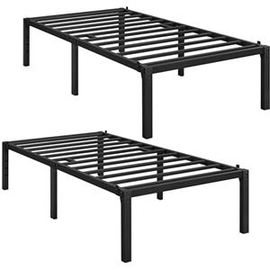 Yaheetech Set di 2 Rete Letto Singolo in Metallo 36,5 cm senza Testiera per Camera da Letto in Ferro Battuto Moderno Nero 90 x 190 cm