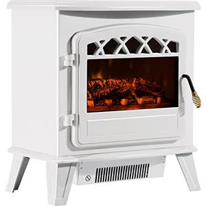 HOMCOM Camino Elettrico con Effetto Fiamma Regolabile, Caminetto Elettrico 925W/1850W con Temperatura Regolabile, Termostato, Protezione da Surriscaldamento, 51x31x56 cm, Bianco