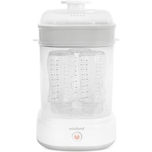 Miniland - Mini Steamy Sterilizzatore Vapore Bianco Grande Capacità, Sterilizzazione Naturale Senza Prodotti Chimici, Lavabile in Lavastoviglie, Segnale Visivo e Spegnimento Automatico