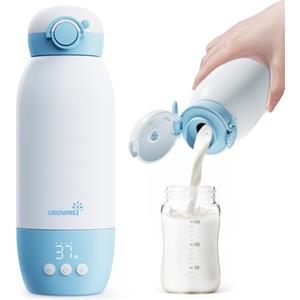GROWNSY Scaldabiberon Portatile da Viaggio Scalda Biberon Elettrico Senza Fili con Riscaldamento Rapido per Latte Materno e Formula Batteria 10000mAh Capacità 600mL e Controllo della Temperatura
