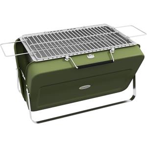 Outsunny Barbecue a Carbonella Portatile, BBQ Pieghevole a Valigetta con Manico e Griglia per Campeggio, Picnic, Giardino, 47x30x28 cm, Verde