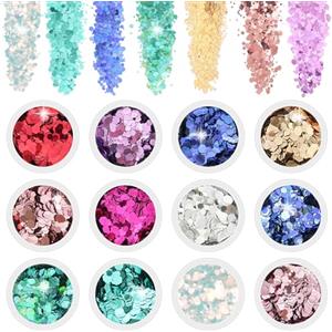 ALIIP Glitter Grosso, 12 Colori Kit polvere Glitterata Glitter Grosse Olografiche, Glitter Chunky Sparkle Glitter per Resina Epossidica, Capelli, Viso, Unghie, Trucco del Festival#02