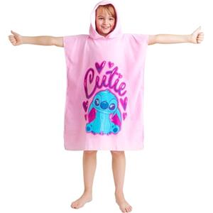 Disney Stitch Asciugamani Bagno con Cappuccio Asciugamano Bagno Ragazzi Poncho Bambino Telo Mare Bambina per Piscina Spiaggia (Rosa Stitch, 10-13 Anni)