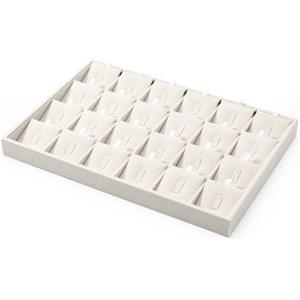 Papten Vassoio per gioielli, impilabile, in lino, cassetto per riporre gioielli, supporto per gioielli, espositore per 24 anelli Vassoio per gioielli (Beige)